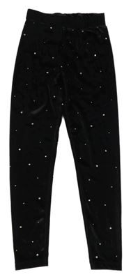 Černé sametové legíny s kamínky Dunnes