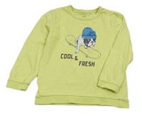 Limetková lehká mikina se psem na skatu Topolino