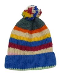 Barevná pruhovaná pletená čepice s bambulí