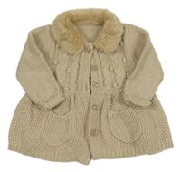 Béžový propínací svetrový kabátek s kožešinou Matalan