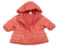 Lososová květovaná šusťáková zateplená bunda s kapucí Adams