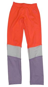Neonově oranžovo-lila-bílé sportovní legíny s nápisem Topolino