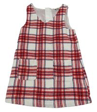 Smetanovo-červeno-tmavomodré kostkované vlněné šaty F&F