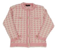 Růžovo-bílý vzorovaný propínací svetr