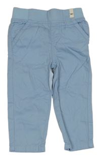 Světlemodré plátěné kalhoty s úpletovým pasem