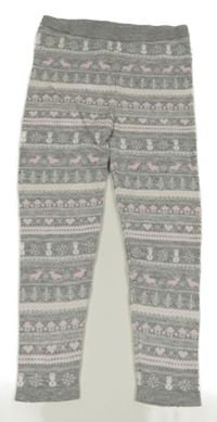 Šedo-bílo-růžové vzorované pletené legíny Lupilu