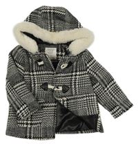 Černo-bílá kostkovaná podšitá bunda s kapucí F&F