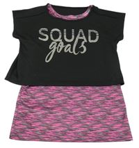 Černo-melírované sportovní crop tričko s nápisem a všitým topem Ergeenomixx