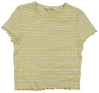 Žluto-zelenkavo-lila žebrované pruhované crop tričko H&M