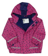 Růžovo-tmavomodrá vzorovaná nepromokavá jarní bunda s kapucí x-mail