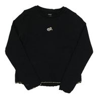 Černé žebrované crop triko s výšivkou leoparda M&S