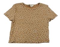 Hnědé květované žebrované crop tričko H&M
