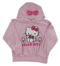 Světlerůžová sametová mikina s Hello Kitty a kapucí 