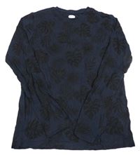 Tmavomodré triko s černými listy 