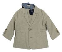 2 set - béžové lněné sako + modrý motýlek Next