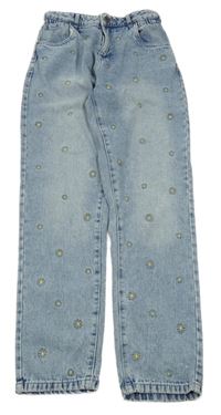 Modré melírované rifle s výšivkami Y.F.K.