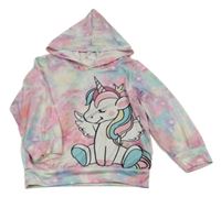 Barevná vzorovaná lehká mikina s jednorožcem a kapucí 