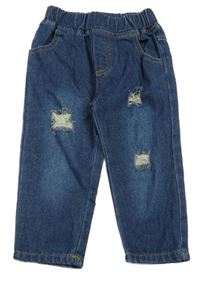 Tmavomodré riflové kalhoty s dírami 