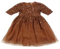 Hnědé tylové slavnostní šaty s flitry C&A