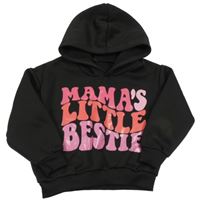 Černá mikina s růžovými nápisy a kapucí 