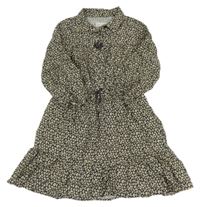 Hnědo-béžové vzorované lehké šaty s límečkem Zara