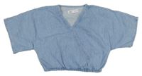 Světlemodré crop riflové tričko Zara