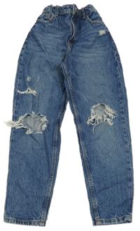 Modré melírované mom rifle s dírami Denim Co.