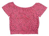Neonově růžové leopardí crop tričko 