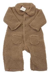 Nové - hnědý huňatý podšitý overal s límečkem M&S