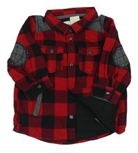 Červeno-černá kostkovaná podšitá košilová bunda H&M