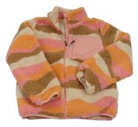 Růžovo-oranžovo-béžová vzorovaná huňatá bunda zn. H&M