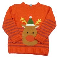 Červený svetr s pruhy a sobem Tu