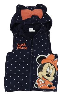 Tmavomodrá puntíkatá tepláková zateplená vesta s Minnie a kapucí Disney
