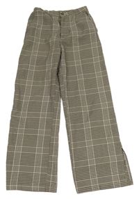 Černo-béžové kostkované široké kalhoty H&M