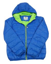 Modrá šusťáková zateplená prošívaná bunda s kapucí iDO