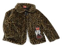Hnědo-černý plyšový podšitý kabát s leopardím vzorem a Minnie Disney