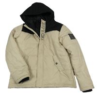 Béžovo-černá šusťáková zimní bunda s kapucí Y.F.K.