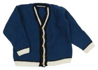 Tmavomodro-bílo-černý propínací svetr 