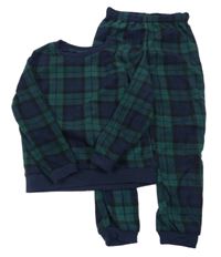 Zeleno-tmavomodré kostkované fleecové pyžamo Peacocks