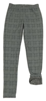 Tmavomodro-bílé kostkované zateplené legíny Yigga