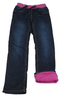 Tmavomodro-fialové zateplené rifle s úpletovým pasem John Baner