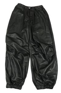 Černé koženkové zateplené široké cuff kalhoty Zara