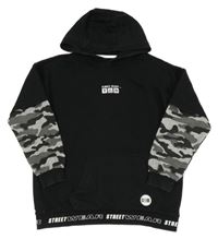 Černo-šedá mikina s potiskem a army rukávy a kapucí F&F