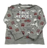 Šedá mikina s auty a nápisem C&A