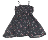 Antracitové šifonové šaty s plameňáky Yigga