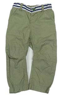 Khaki plátěné kalhoty s úpletovým pasem Ergee