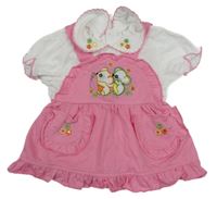 Bílo-růžové šaty s myškami a límečkem 