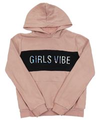 Růžovo-černá mikina s nápisem a kapucí C&A