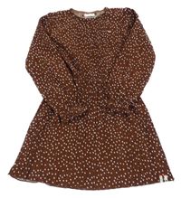 Hnědo-bílé puntíkaté žebrované šaty 