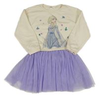 Béžovo-lila teplákové šaty s Elsou a tylovou sukní M&S